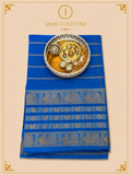 Royal Blue Silk Cotton Saree with Peacock Motif Border | Ready-Stitched Blouse