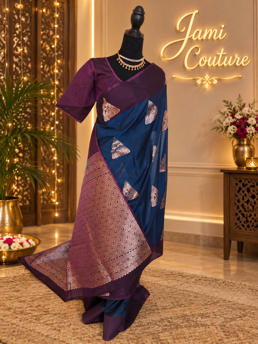 Kanchi Silk Cotton Saree, Gold Zari Brocade