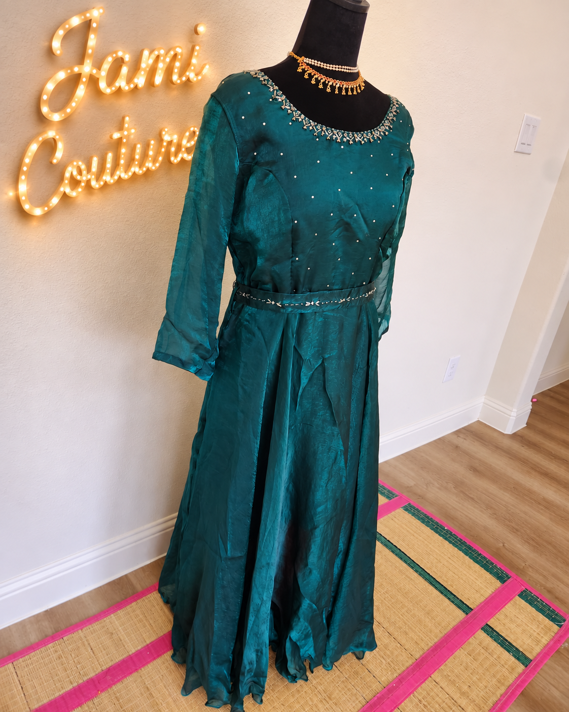Deep Bottle Green premium space Silk Anarkali Gown