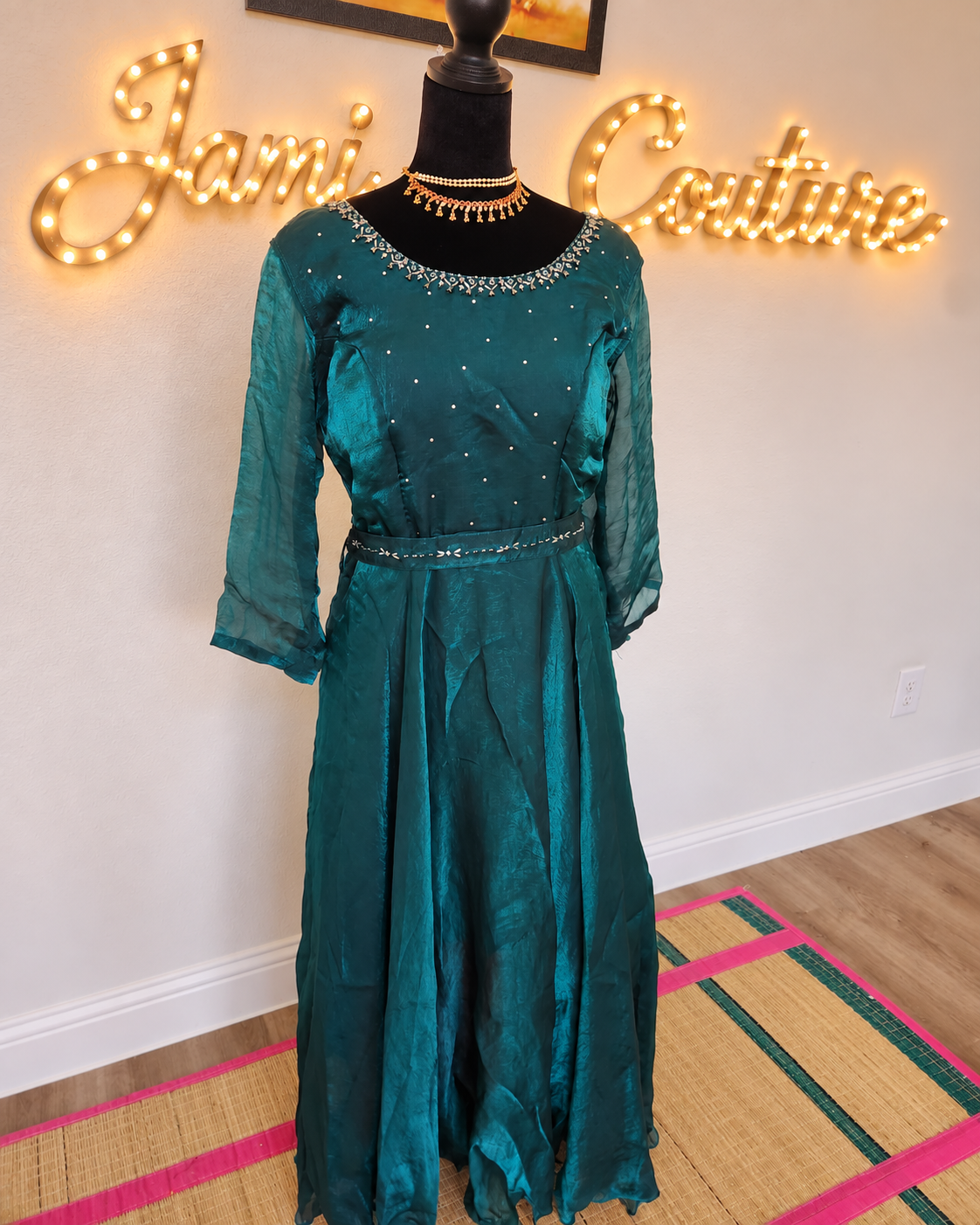 Deep Bottle Green premium space Silk Anarkali Gown