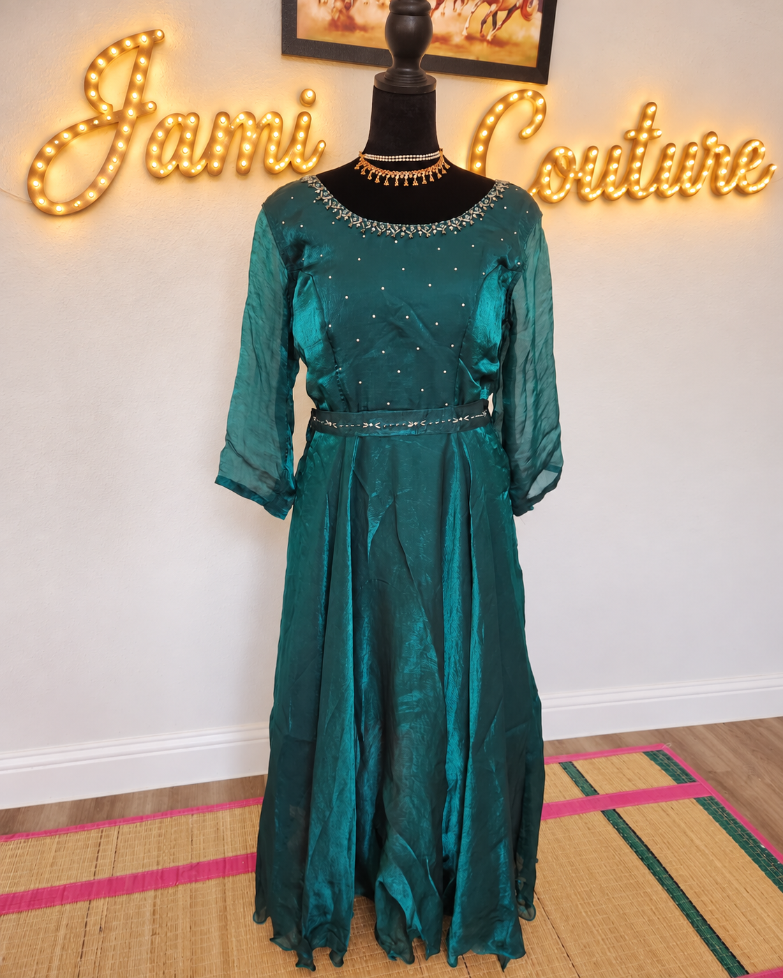 Deep Bottle Green premium space Silk Anarkali Gown