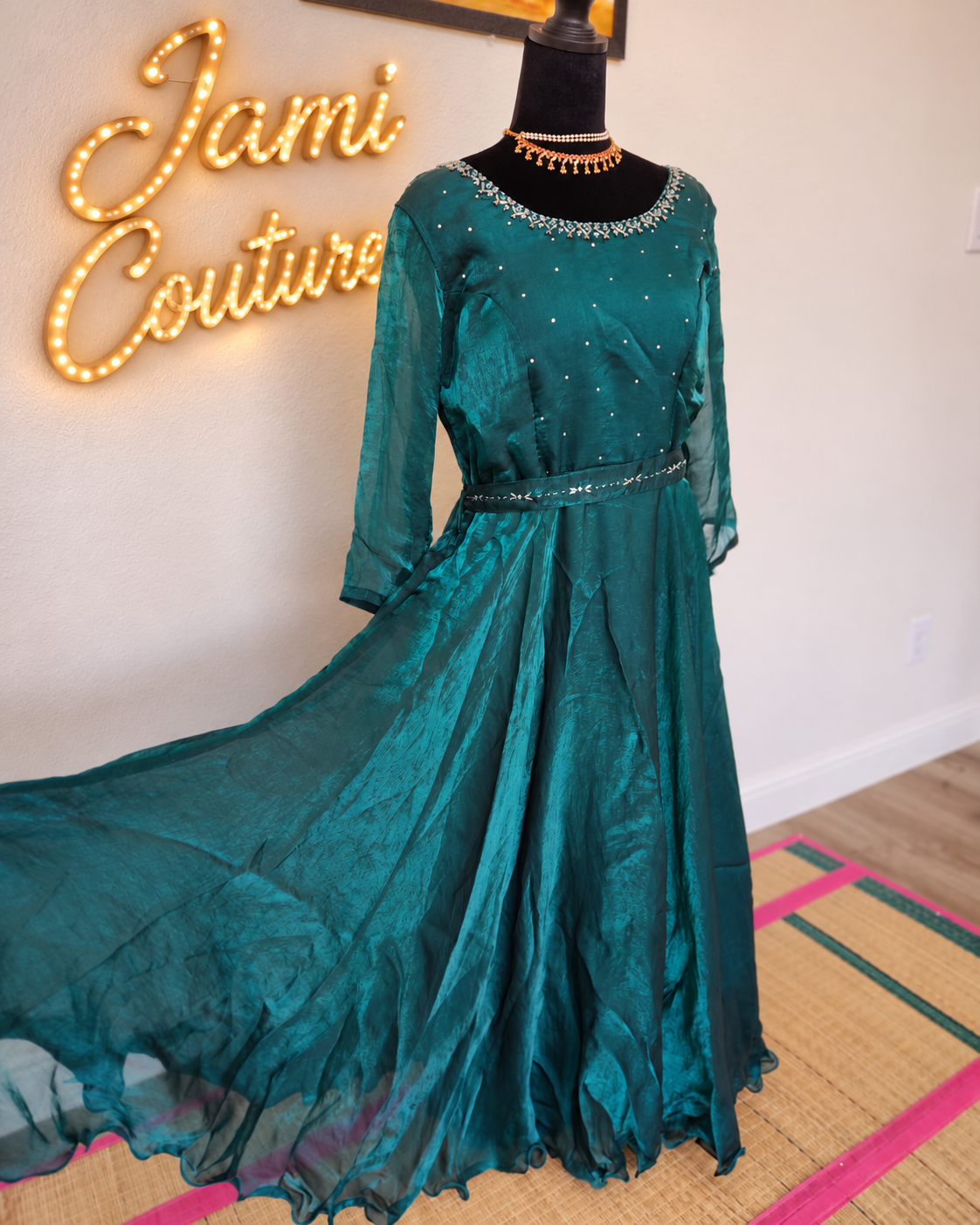 Deep Bottle Green premium space Silk Anarkali Gown