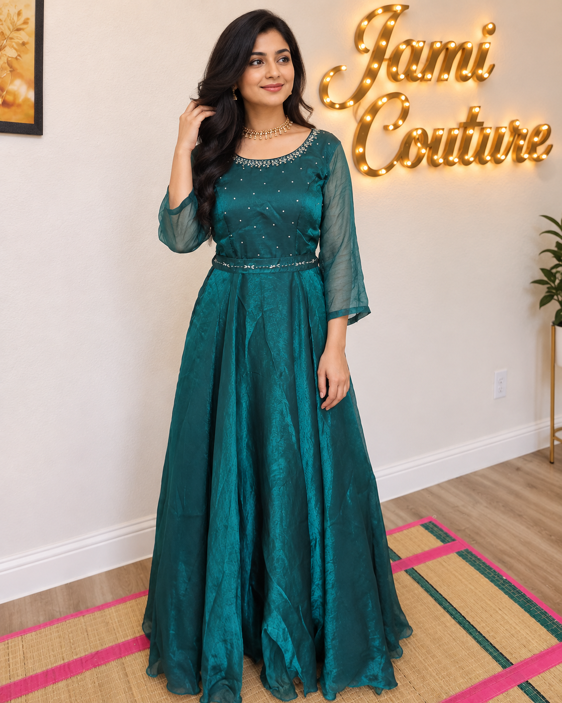Deep Bottle Green premium space Silk Anarkali Gown