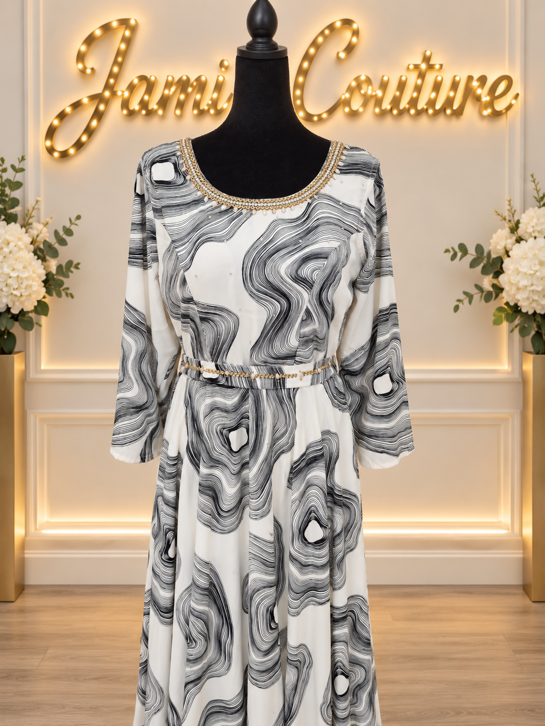 Monochrome Swirl Maxi Dress