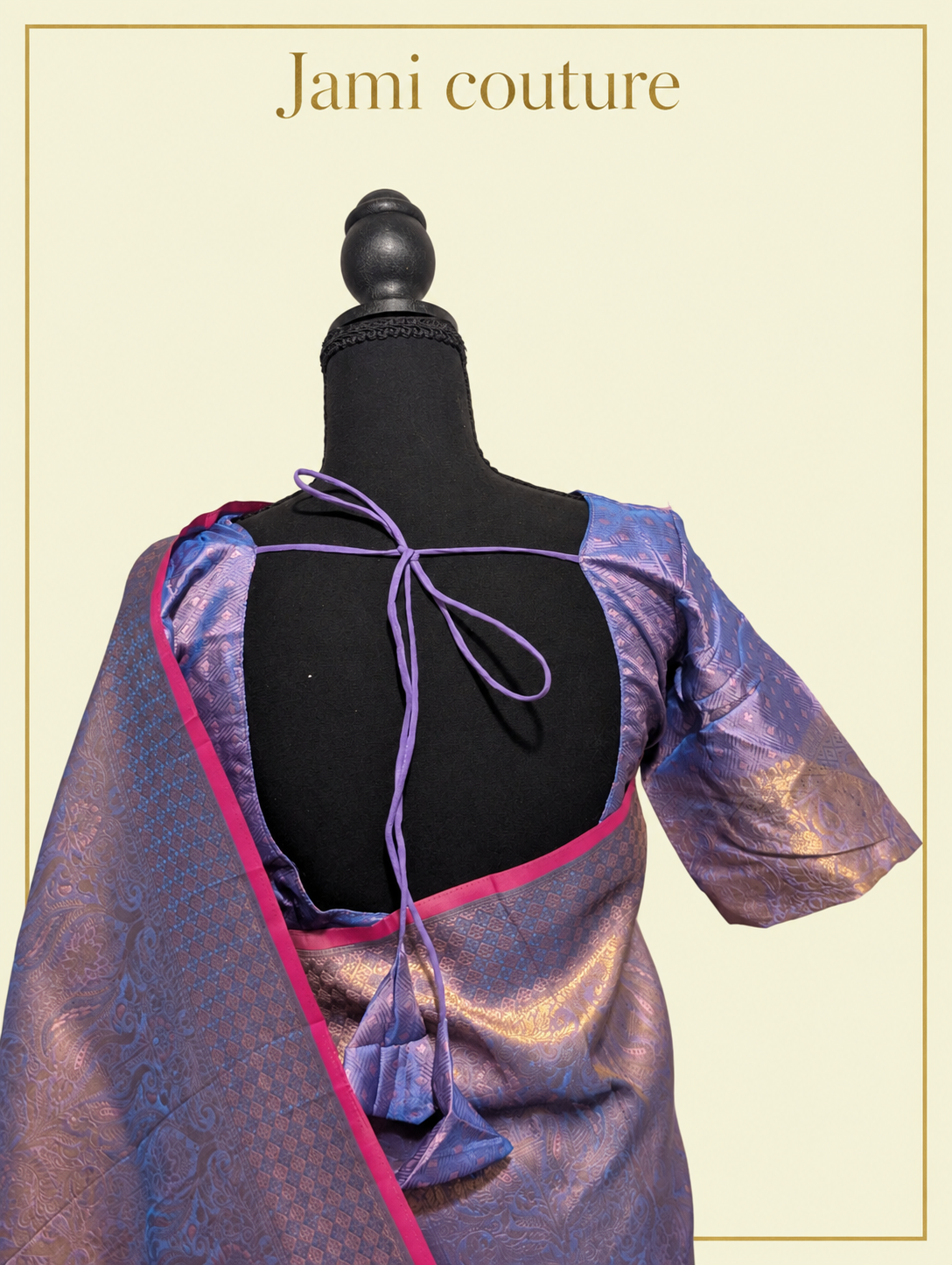 Lavender Handloom Weaving Silk Saree with All-Over Gold Zari Brocade & Pink Border | Matching Stitched Blouse