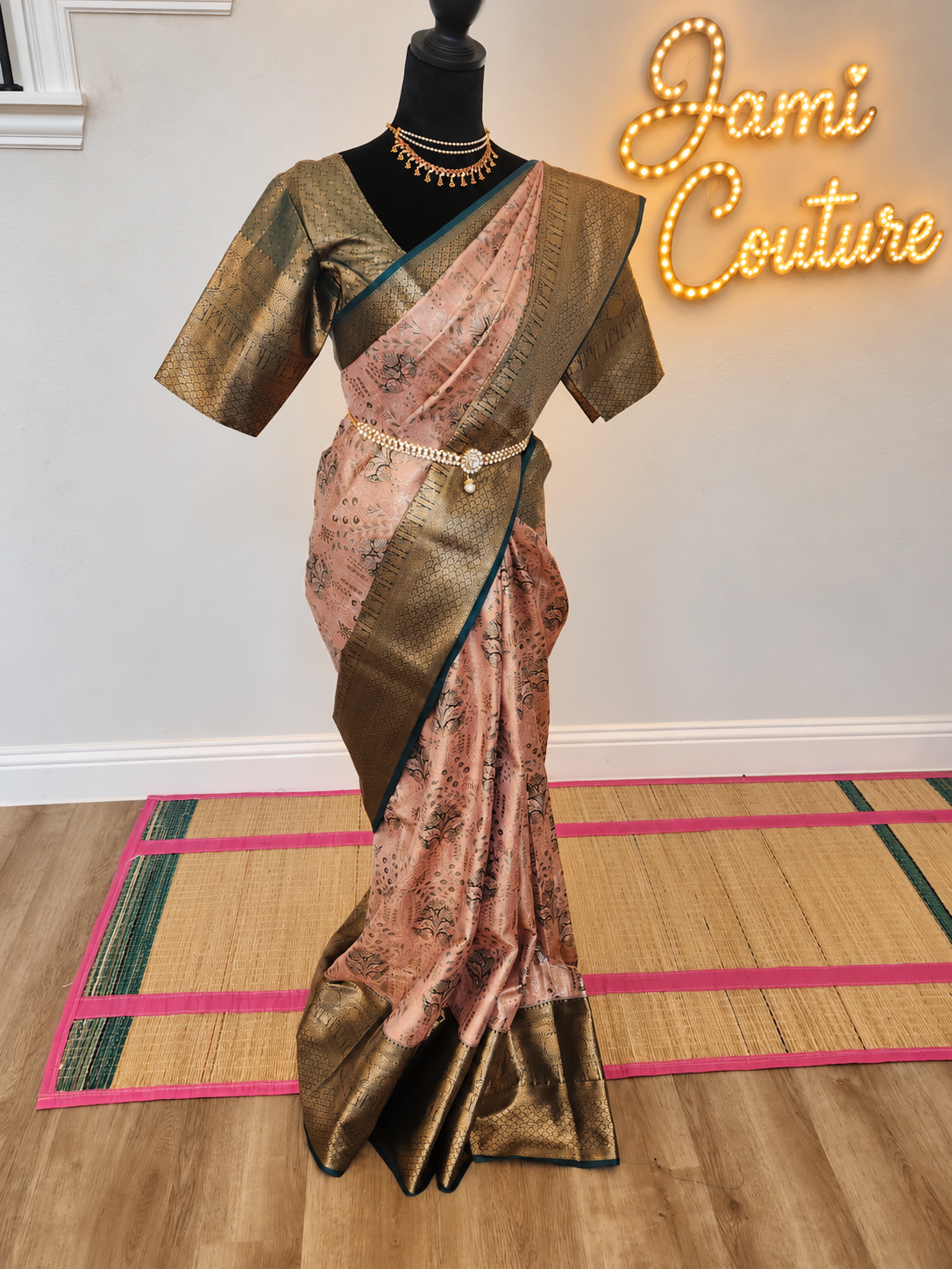 Dusty Rose / Blush Pink Premium Kanchipuram Silk Saree with Stitched Blouse