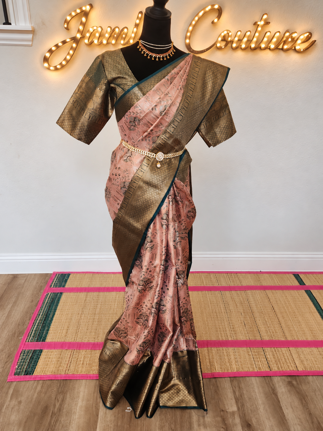 Dusty Rose / Blush Pink Premium Kanchipuram Silk Saree with Stitched Blouse