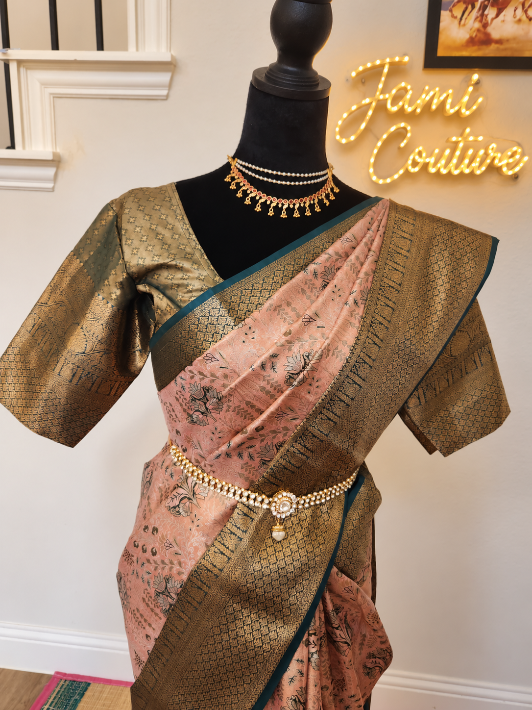 Dusty Rose / Blush Pink Premium Kanchipuram Silk Saree with Stitched Blouse