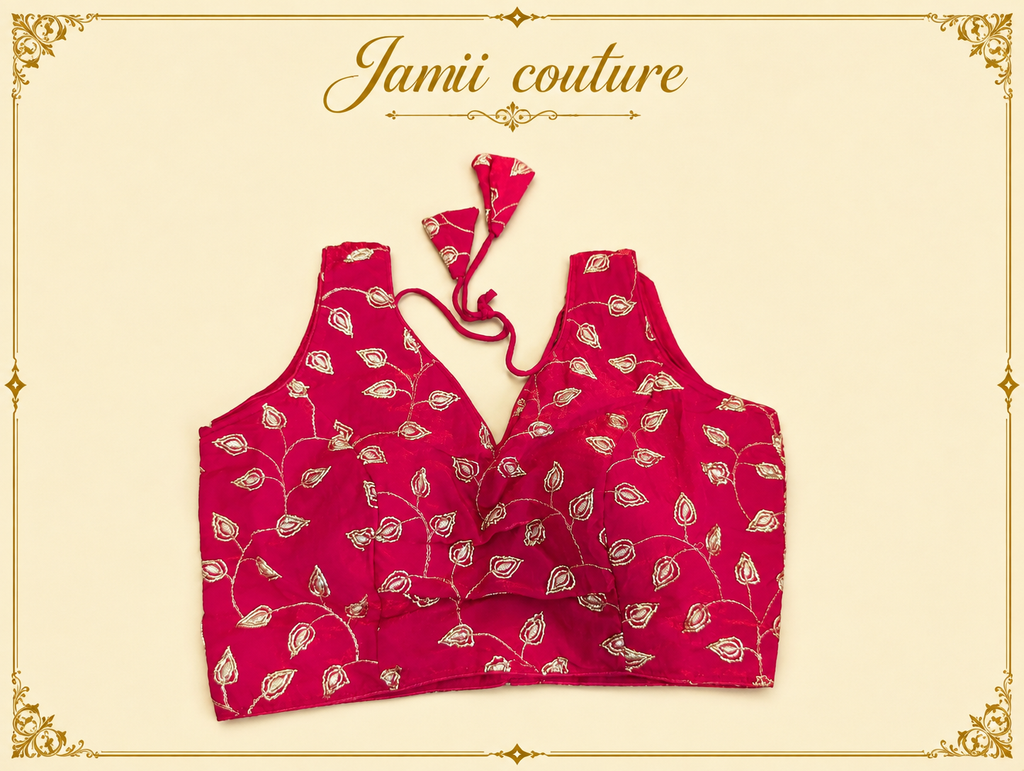 Heavy Pure Fendy Silk Embroidered Back-Open Blouse – Set 2 (Size 38, Alterable to 40)