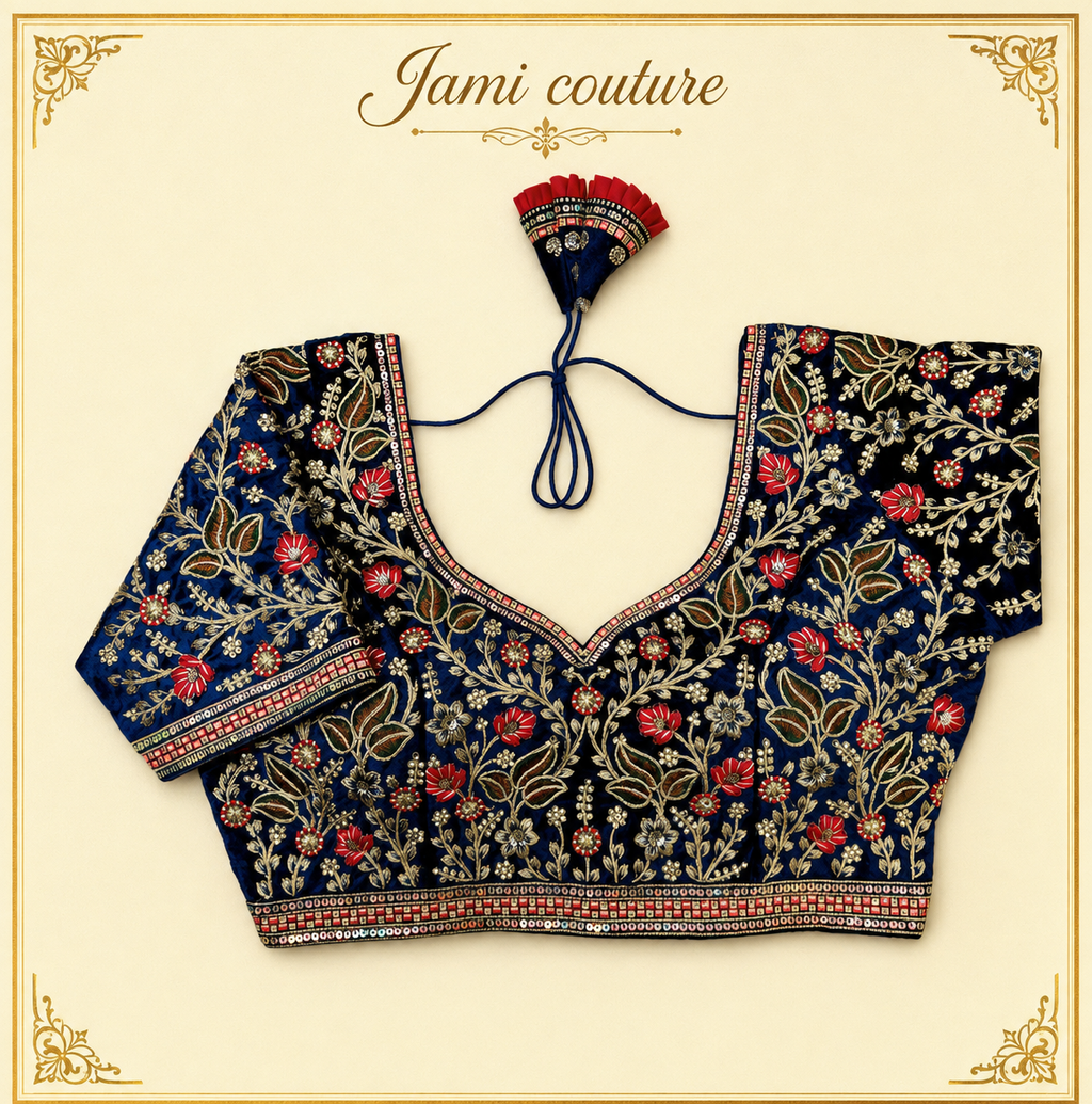 Velvet Heavy Handwork Designer Blouse – Size (38, Alterable to 42)