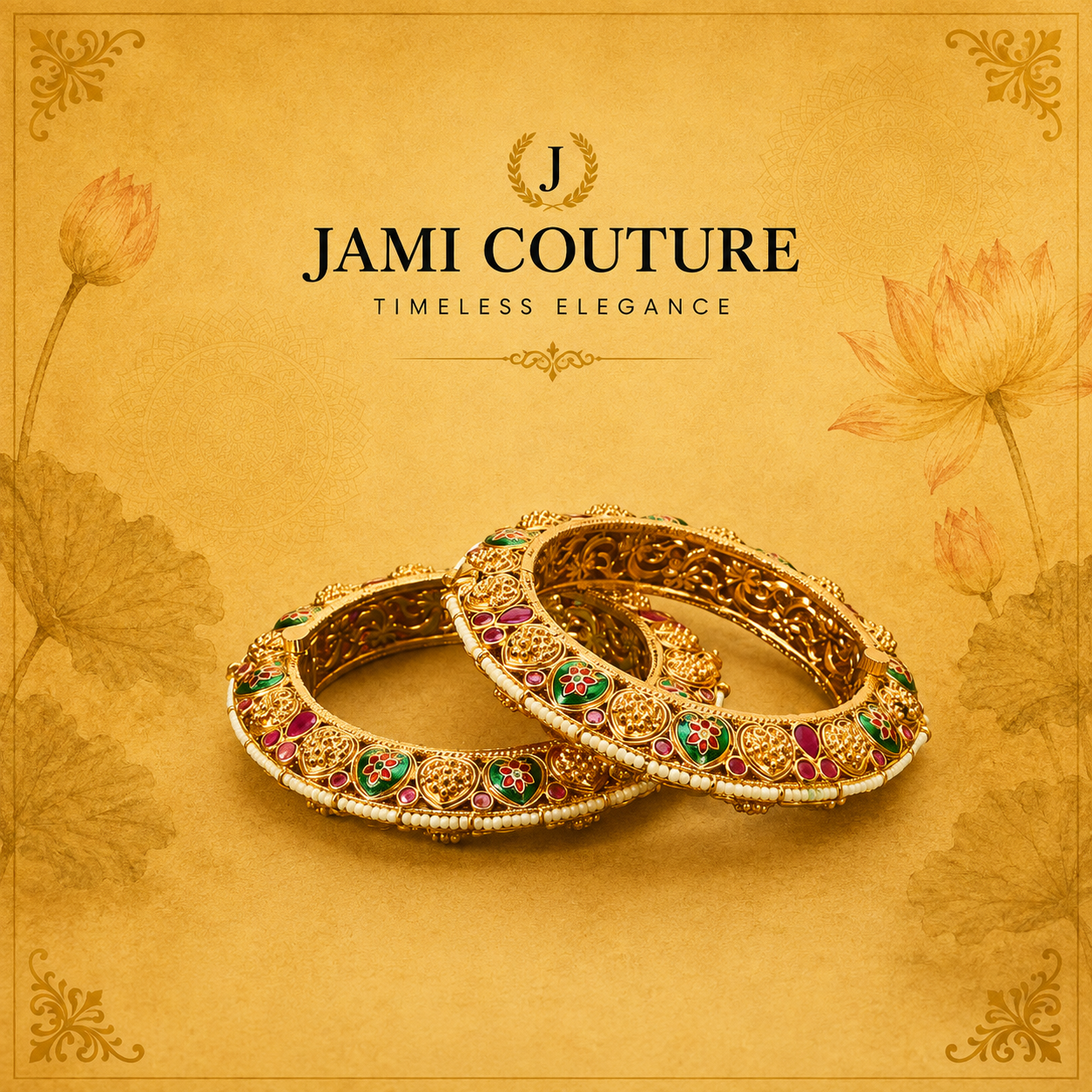 Antique Gold Openable Bangles with Ruby, Emerald & Pearl Detailing | Traditional Temple Jewelry (Set of 2)