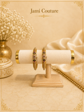 Antique Gold Pearl Openable Bangles with Ruby & Emerald Floral Motifs | Traditional Temple Jewelry (Set of 2)