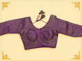Purple & Gold Mina Jari Silk Readymade Blouse with Long Sleeves | Ready-to-Wear Saree Blouse