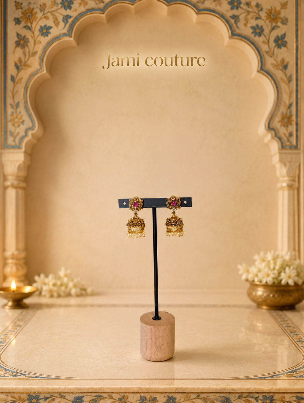 Antique Gold Lakshmi Mango Temple Long Haram Set with Ruby & Emerald Stones & Matching Jhumkas | Traditional Temple Jewelry