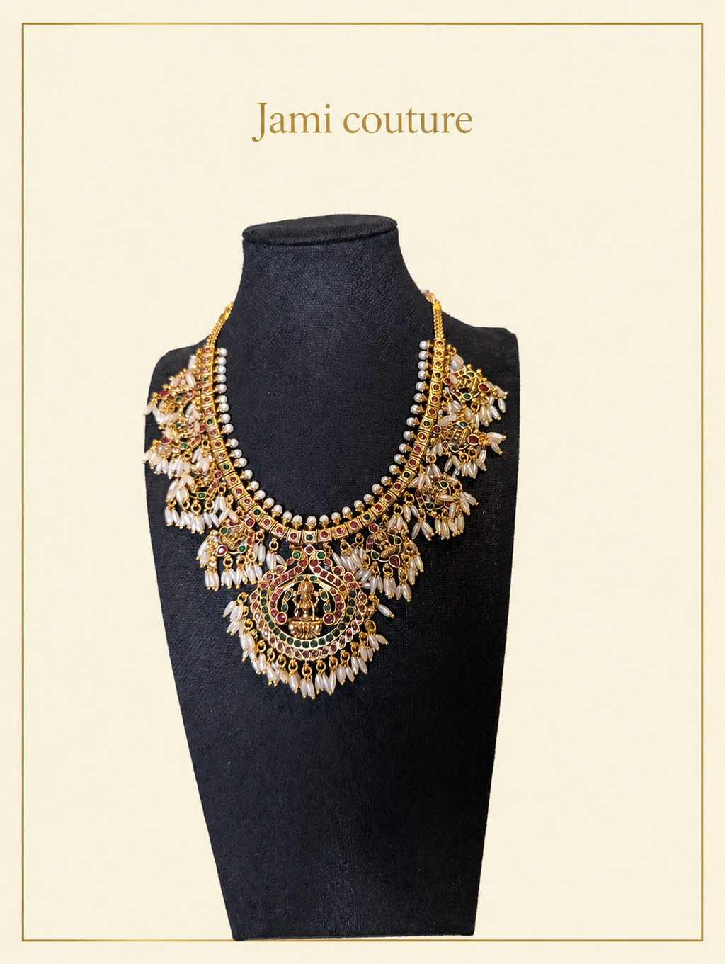 Antique Gold Lakshmi Temple Necklace Set with Ruby, Emerald & Pearl Drops | Traditional Temple Jewelry