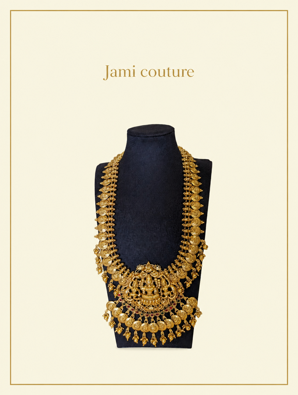 Antique Gold Lakshmi Grand Temple Haram Set with Kasu Coins & Matching Jhumkas | Traditional Temple Jewelry