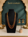 Antique Gold Lakshmi Multi-Strand Kemp Bead Long Haram Set with Jhumka Earrings | Traditional Temple Jewelry