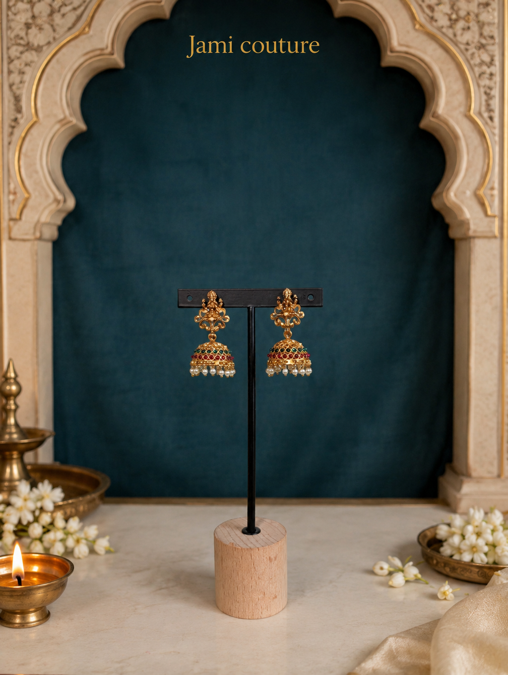 Antique Gold Lakshmi Multi-Strand Kemp Bead Long Haram Set with Jhumka Earrings | Traditional Temple Jewelry