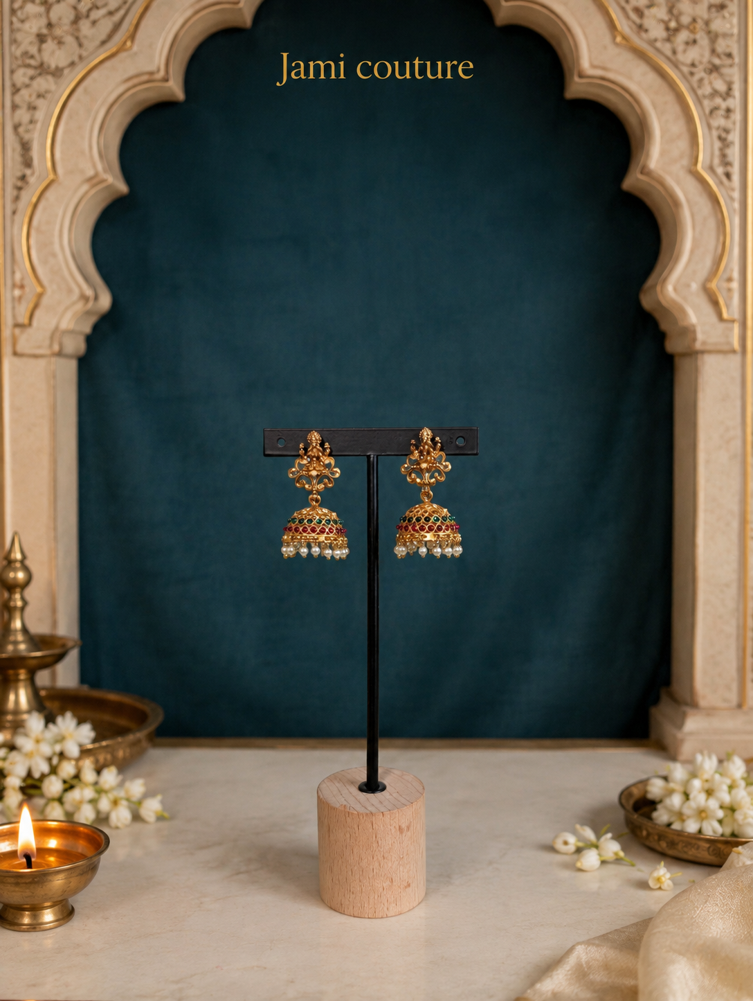 Antique Gold Lakshmi Multi-Strand Kemp Bead Long Haram Set with Jhumka Earrings | Traditional Temple Jewelry
