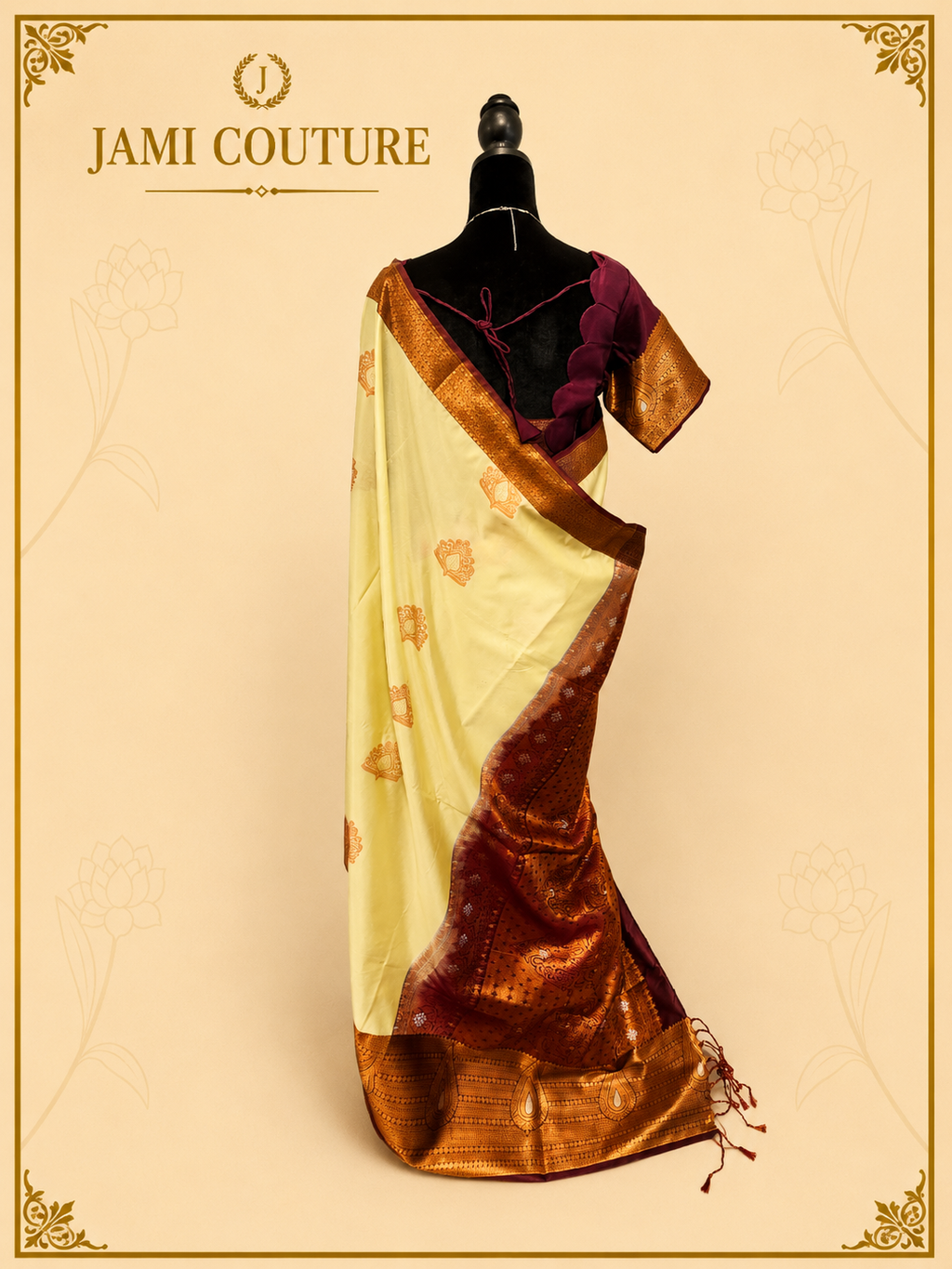 Pearl Sage & Wine Handloom Silk Saree with Stitched matching blouse