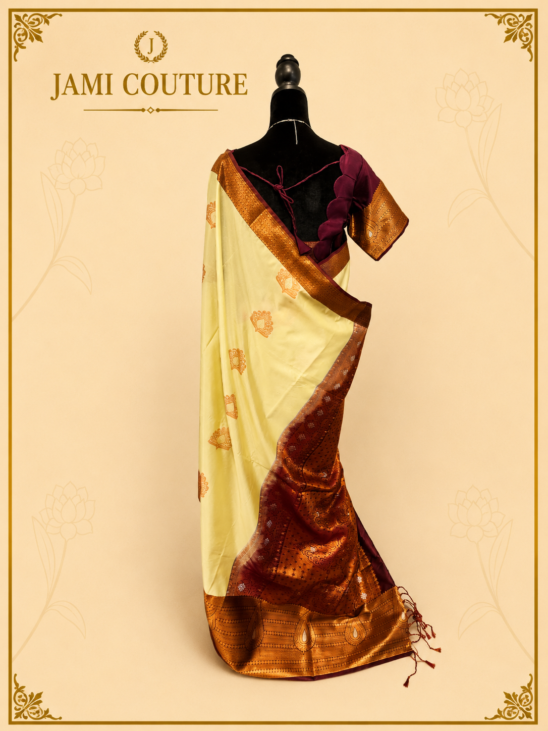 Pearl Sage & Wine Handloom Silk Saree with Stitched matching blouse