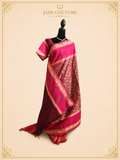 Vana Soundaryam – Wine Maroon Silk Cotton Saree with Elephant & Peacock Motif Border | Contrast Pink Blouse