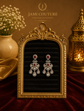 Ruby Red & White Diamond Chandelier Earrings | Silver-Toned Statement Jewelry