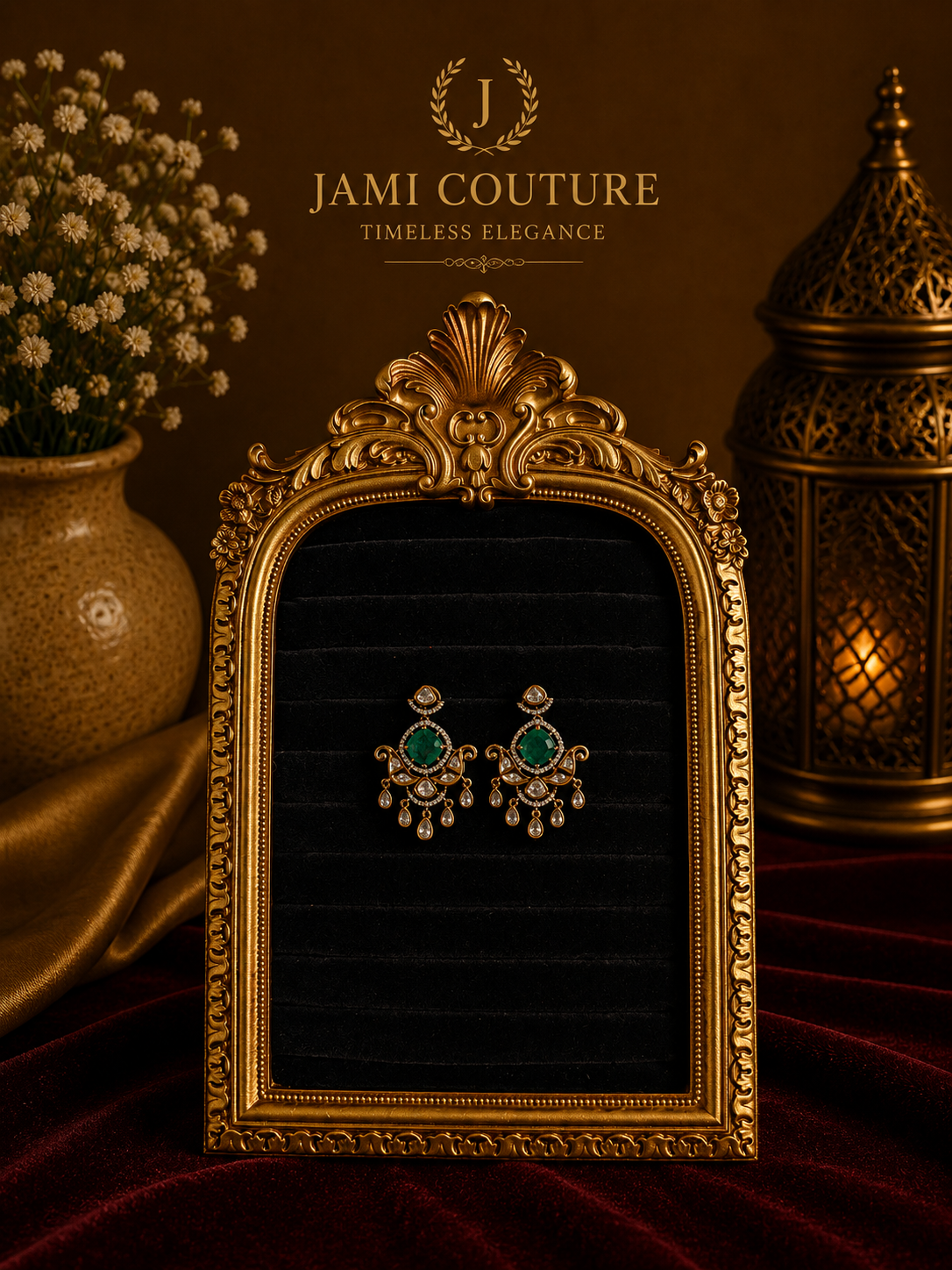 Ruby Red & White Diamond Chandbali Drop Earrings | Antique Gold-Toned Statement Jewelry