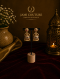 Antique Gold Jhumka Earrings with Ruby Accent & Pearl Drops | Traditional Temple Jewelry