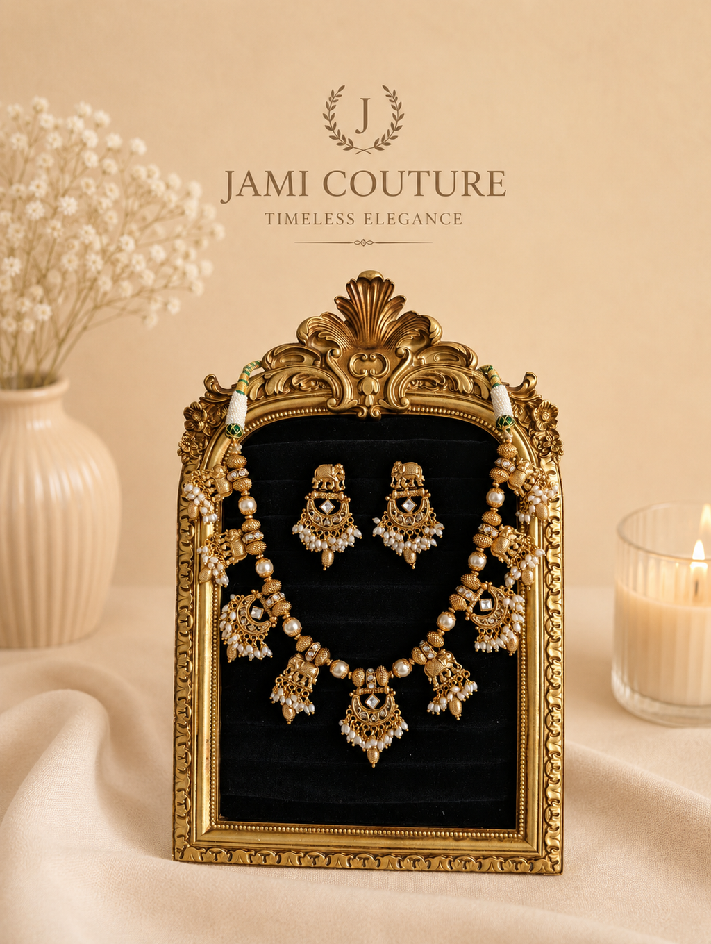 Antique Gold Elephant Motif Temple Necklace Set with Kundan & Pearl Drops | Traditional Bridal Jewelry