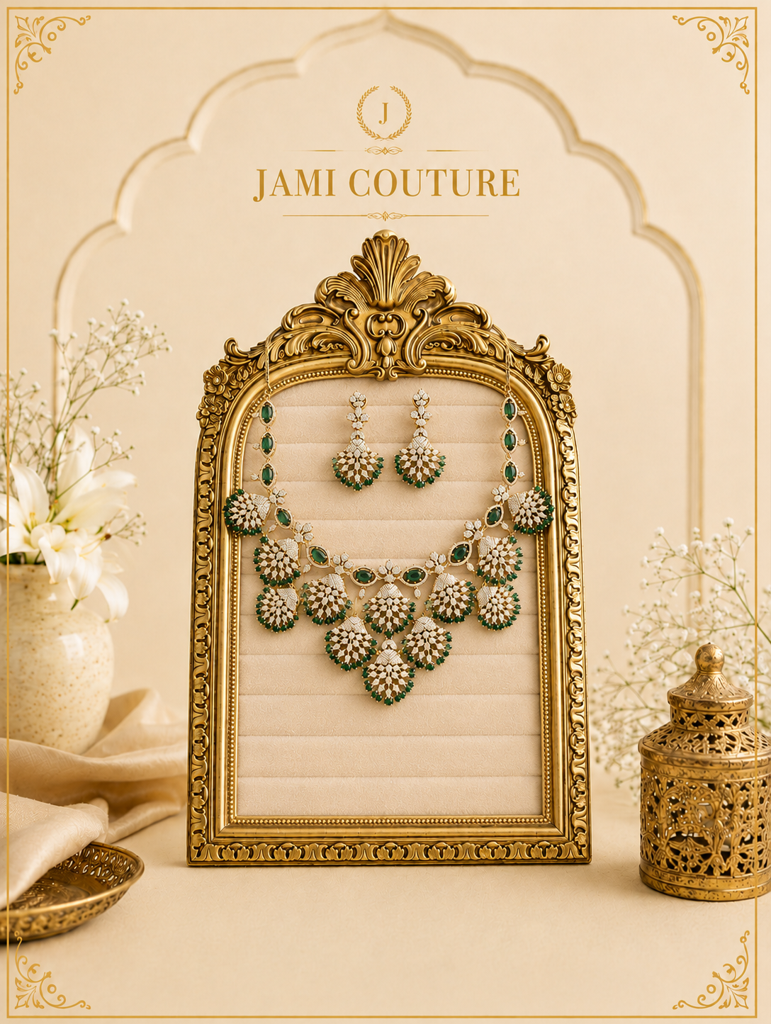 White Stone Statement Necklace | Gold-Toned Floral Bridal Necklace