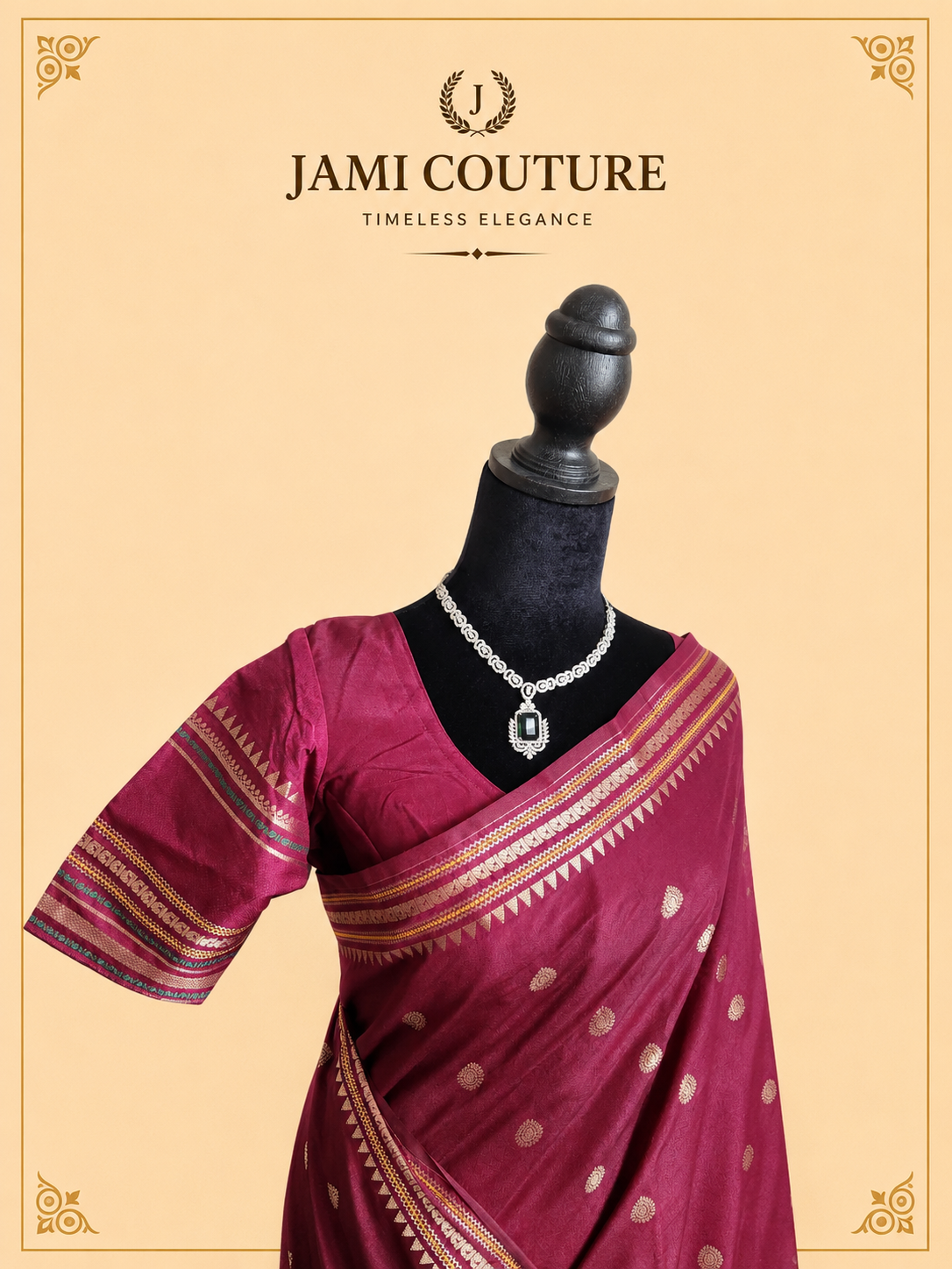 Royal Purple Warm Silk Saree with Zari Butti & Multicolor Striped Border | Matching Zari Blouse