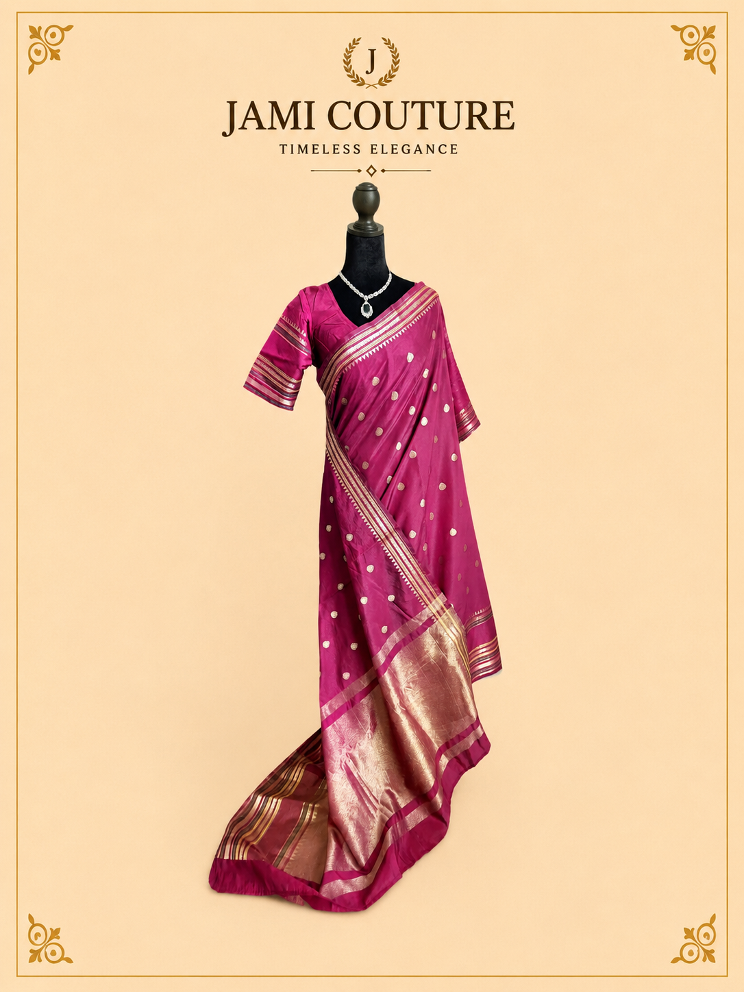 Royal Purple Warm Silk Saree with Zari Butti & Multicolor Striped Border | Matching Zari Blouse