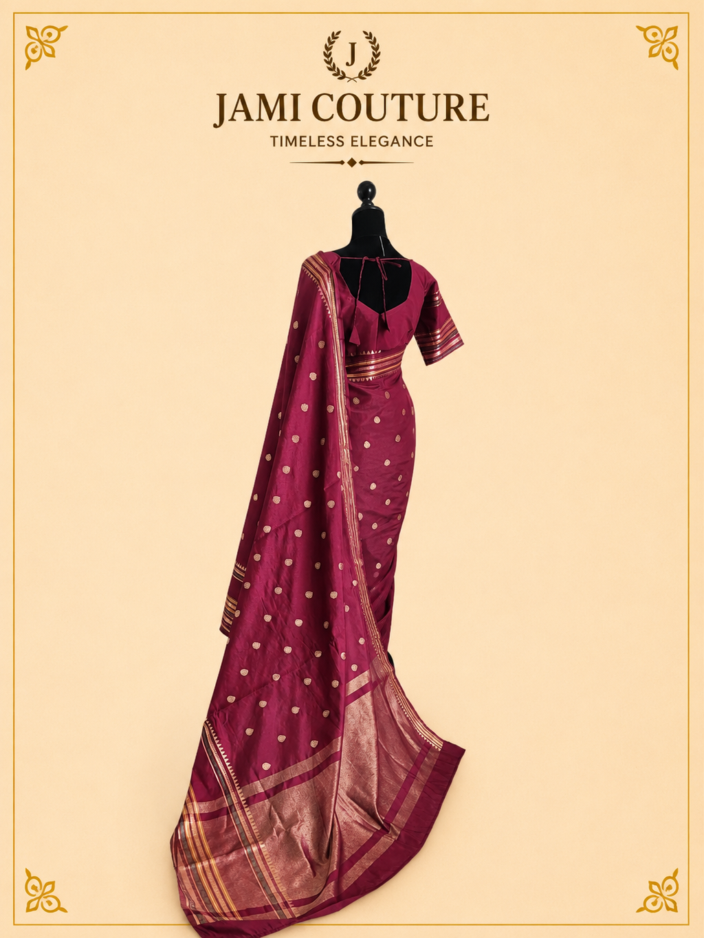 Royal Purple Warm Silk Saree with Zari Butti & Multicolor Striped Border | Matching Zari Blouse