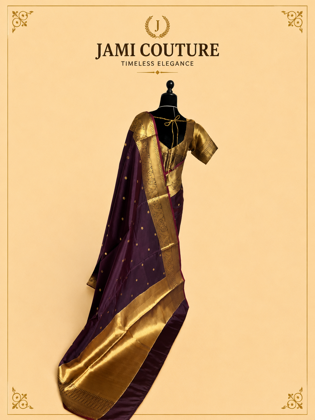 Deep Wine Kanchi-Style Warm Silk Saree with Zari Butti & Paisley Border | Matching Zari Blouse