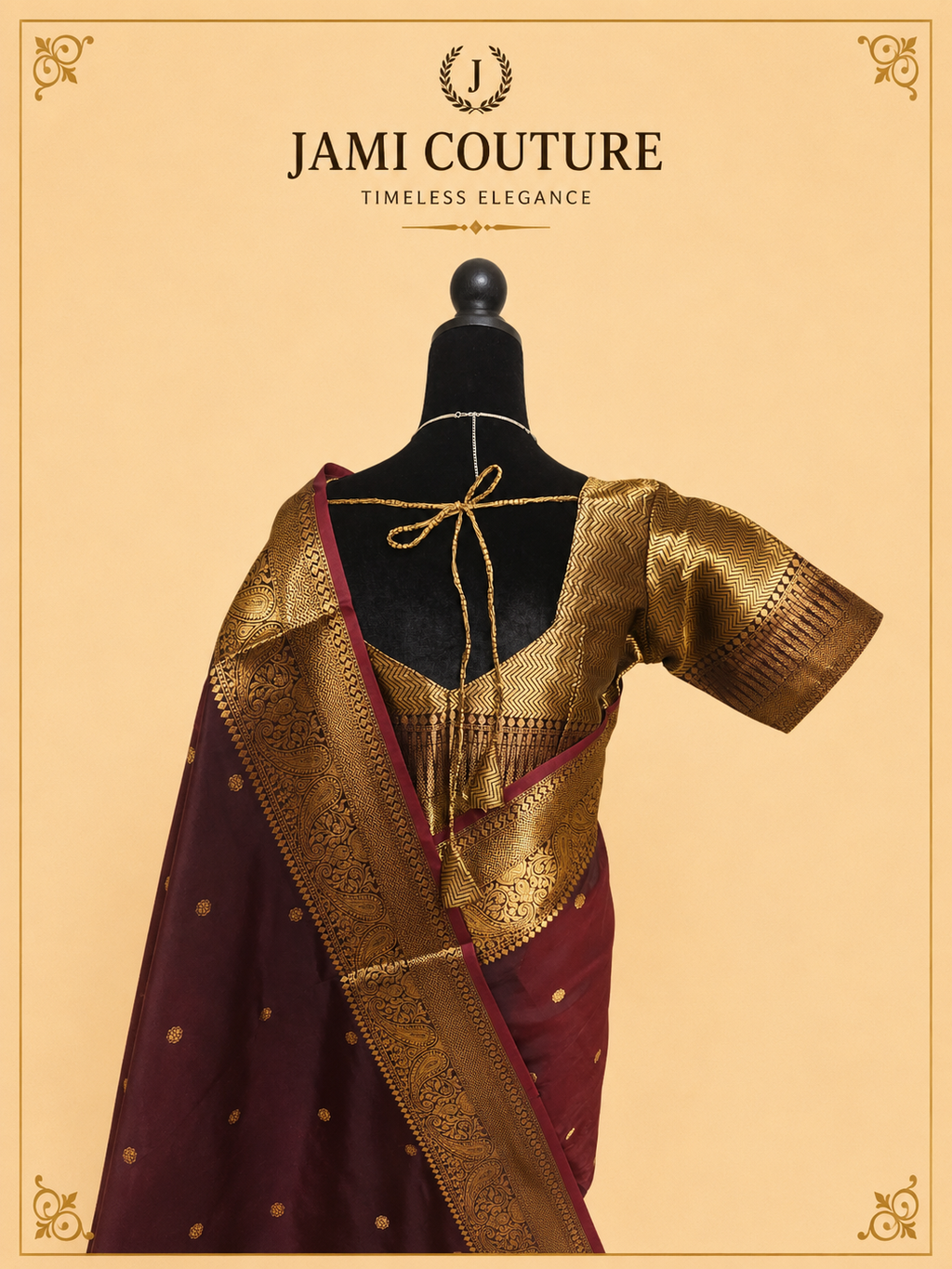 Deep Wine Kanchi-Style Warm Silk Saree with Zari Butti & Paisley Border | Matching Zari Blouse