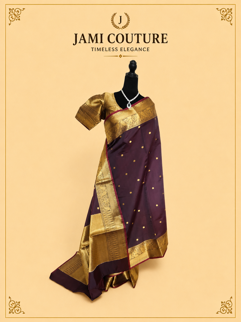 Deep Wine Kanchi-Style Warm Silk Saree with Zari Butti & Paisley Border | Matching Zari Blouse