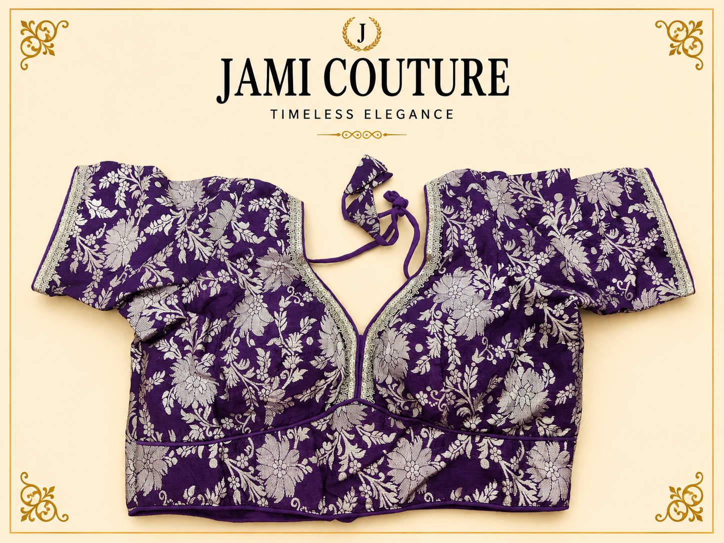 Purple Pure Dola Silk Readymade Blouse with Golden Floral Weaving | Ready-to-Wear Saree Blouse