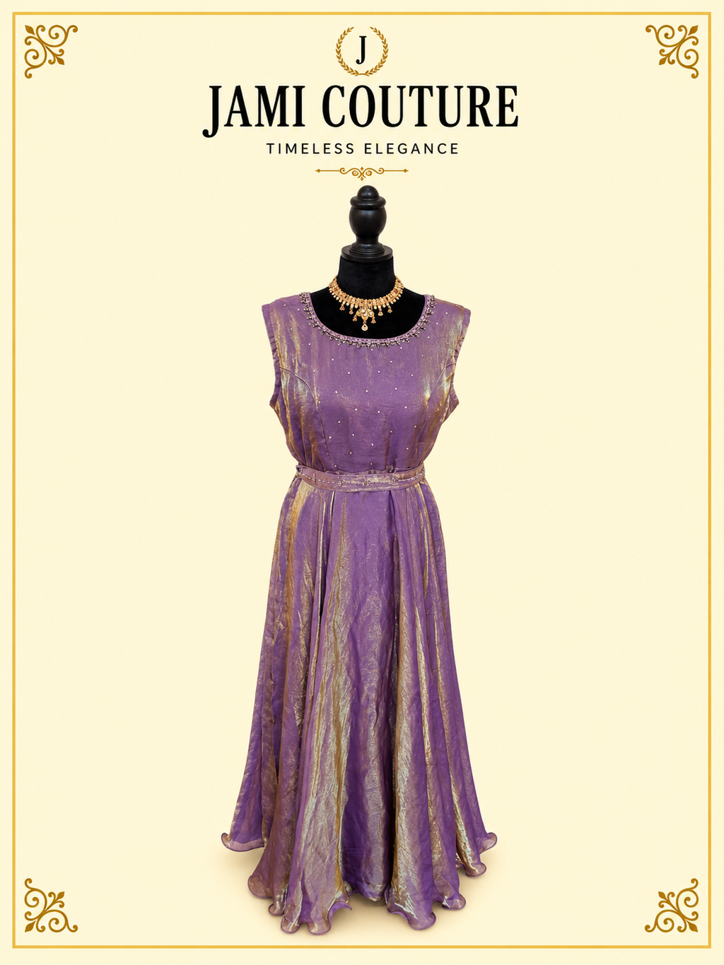 Lavender & Gold premium space Silk Anarkali Gown