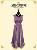 Lavender & Gold Tissue Silk Sleeveless Anarkali Gown with Beaded Neckline & Belt | Ready-to-Wear Indian Ethnic Party Wear