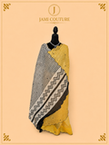 Mustard Yellow Mul Cotton Saree with Black & White Striped Chevron Border | Black Striped Ready-Stitched Blouse