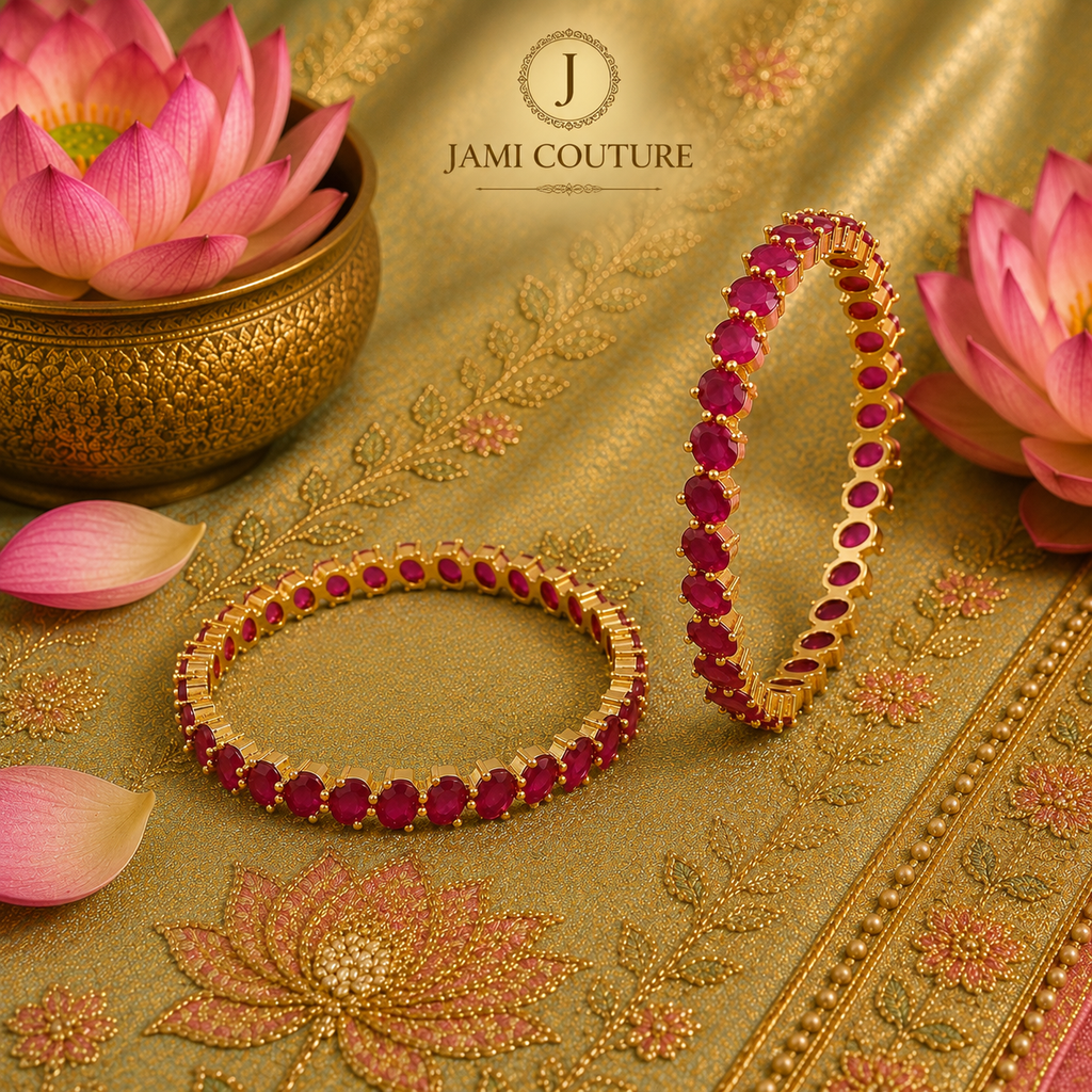 CZ Ruby Studded Eternity Bangles with Gold Plating | Set of 2