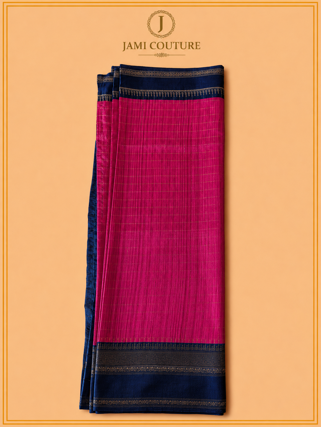 Pink & Navy Handloom Saree with Kalamkari Print Pallu | Navy Floral Blouse