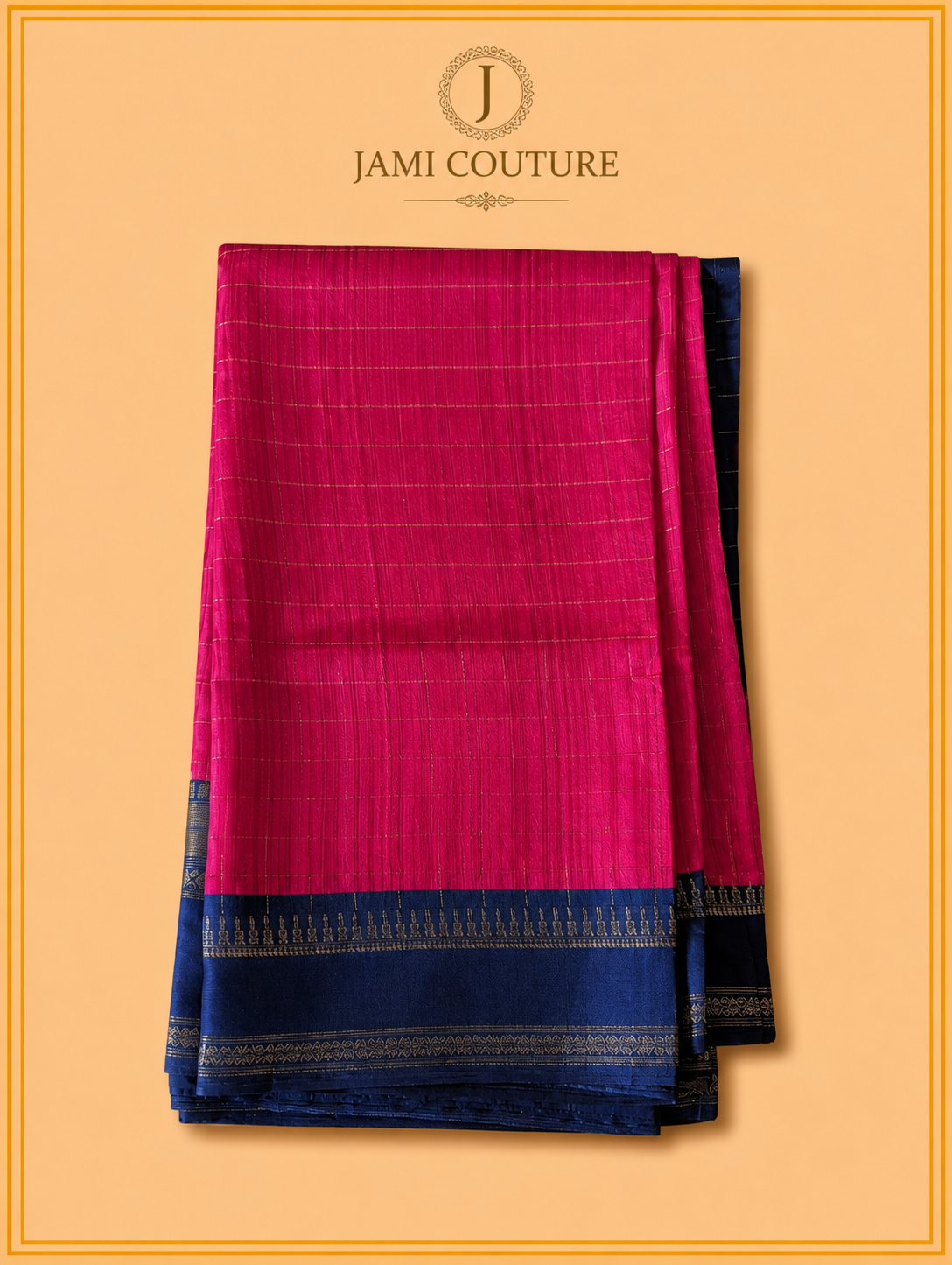 Pink & Navy Handloom Saree with Kalamkari Print Pallu | Navy Floral Blouse
