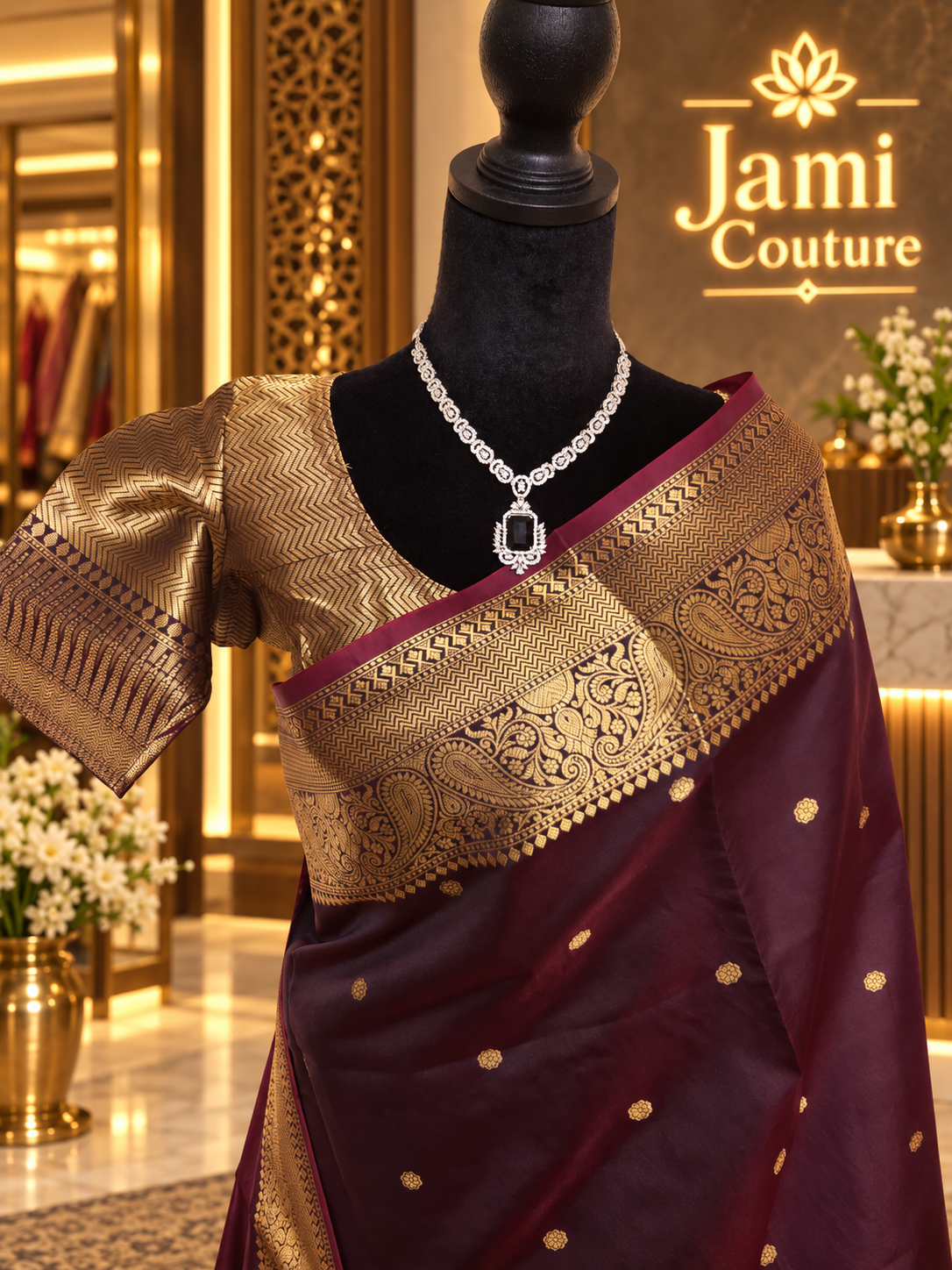 Deep Coffee Brown Kanchi-Style Warm Silk Saree