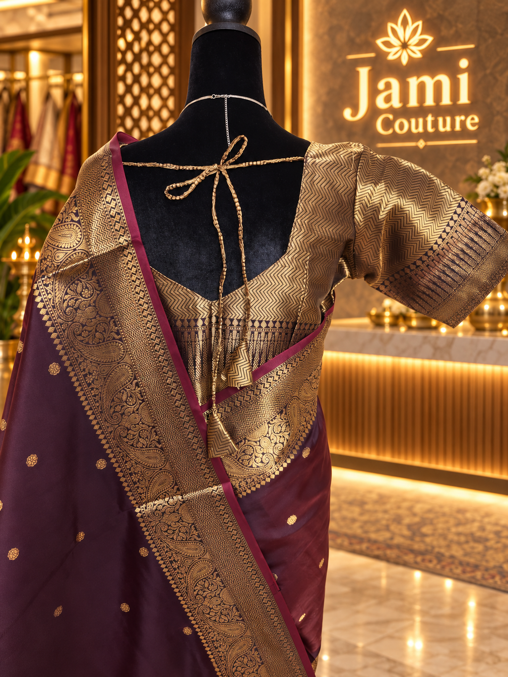 Deep Coffee Brown Kanchi-Style Warm Silk Saree