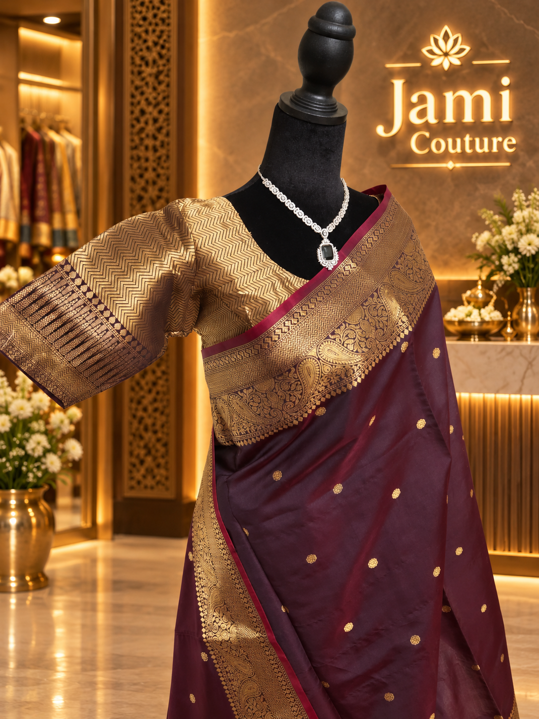 Deep Coffee Brown Kanchi-Style Warm Silk Saree