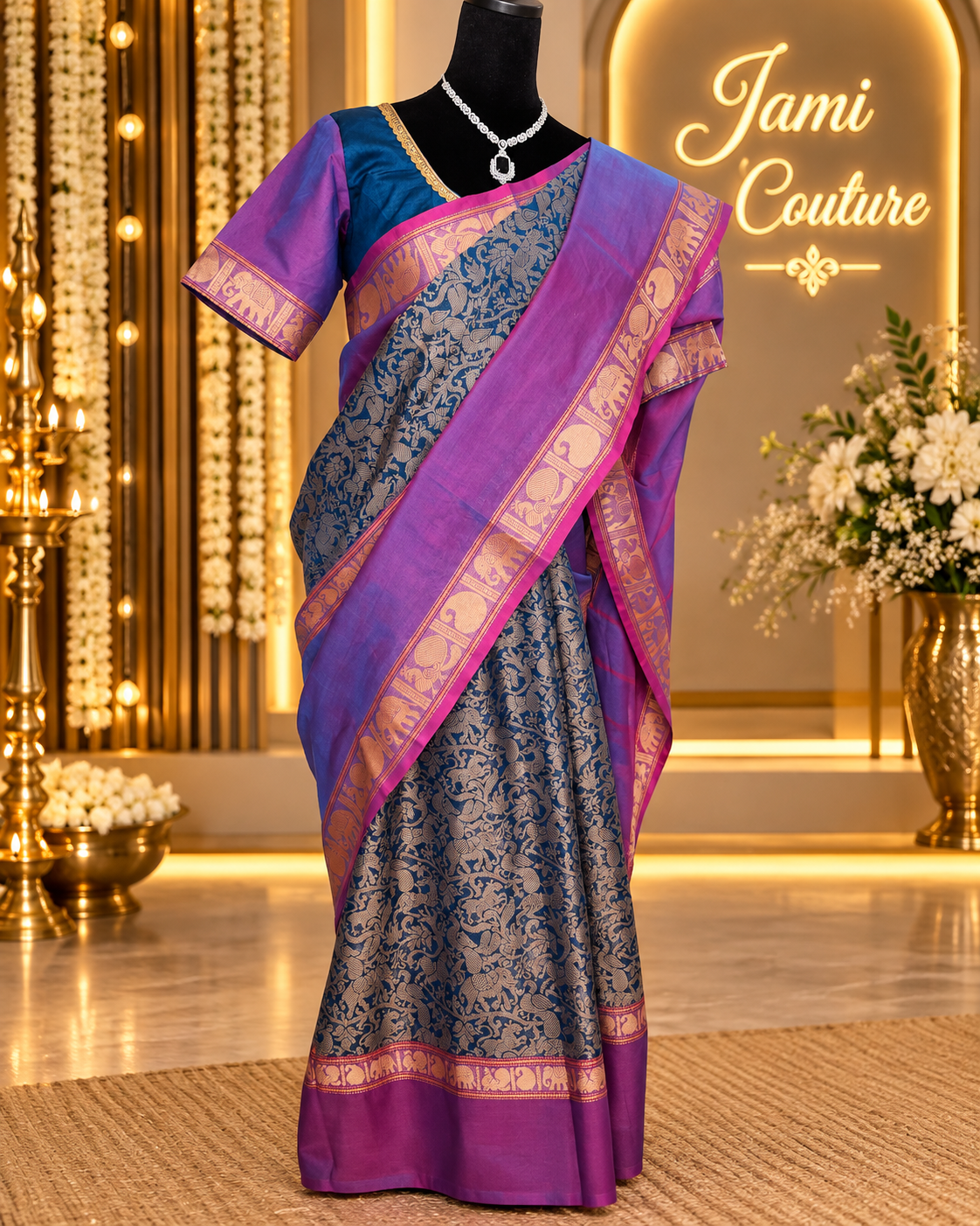 Vana Soundaryam Purple & Teal Handloom Silk Cotton Saree