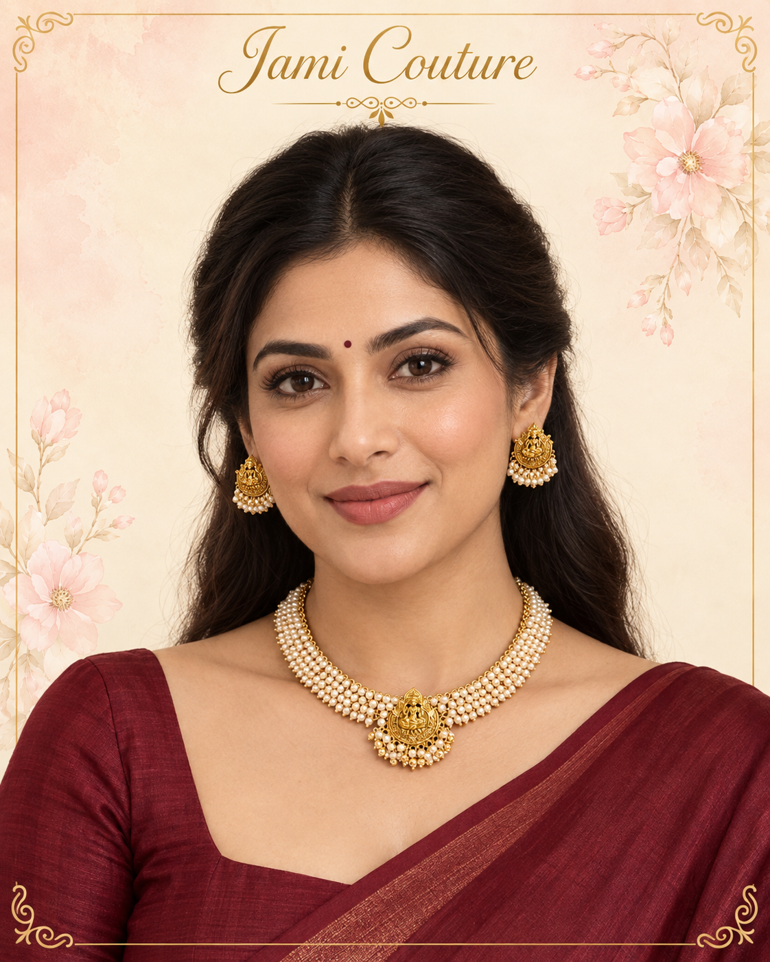 Lakshmi Pearl Cluster Necklace Set with Earrings