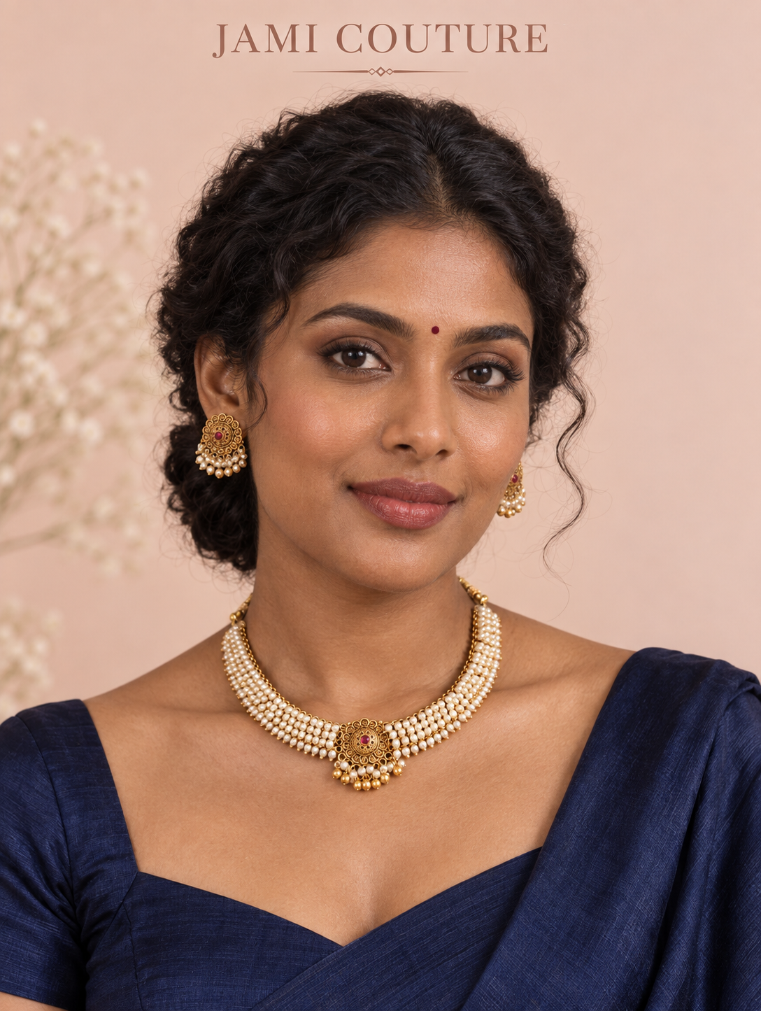 Antique Pearl Cluster Necklace Set with Jhumkas